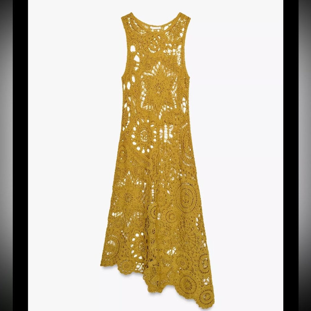 Zara asymmetric crochet dress, mustard